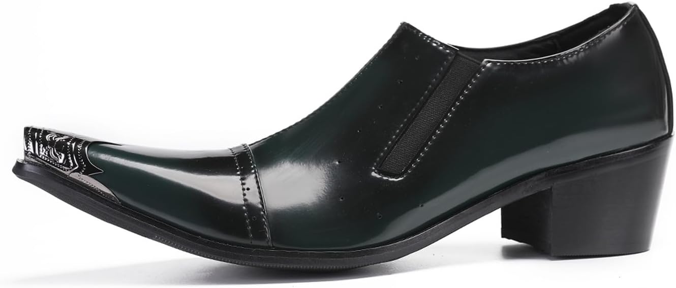 Мужские лоферы Santimon Loafers, свадебное платье, слипоны, диско, вечерние туфли - повседневные туфли на каблуке с металлическим носком - западные мокасины для мужчин и мальчиков, зеленый — фото 2