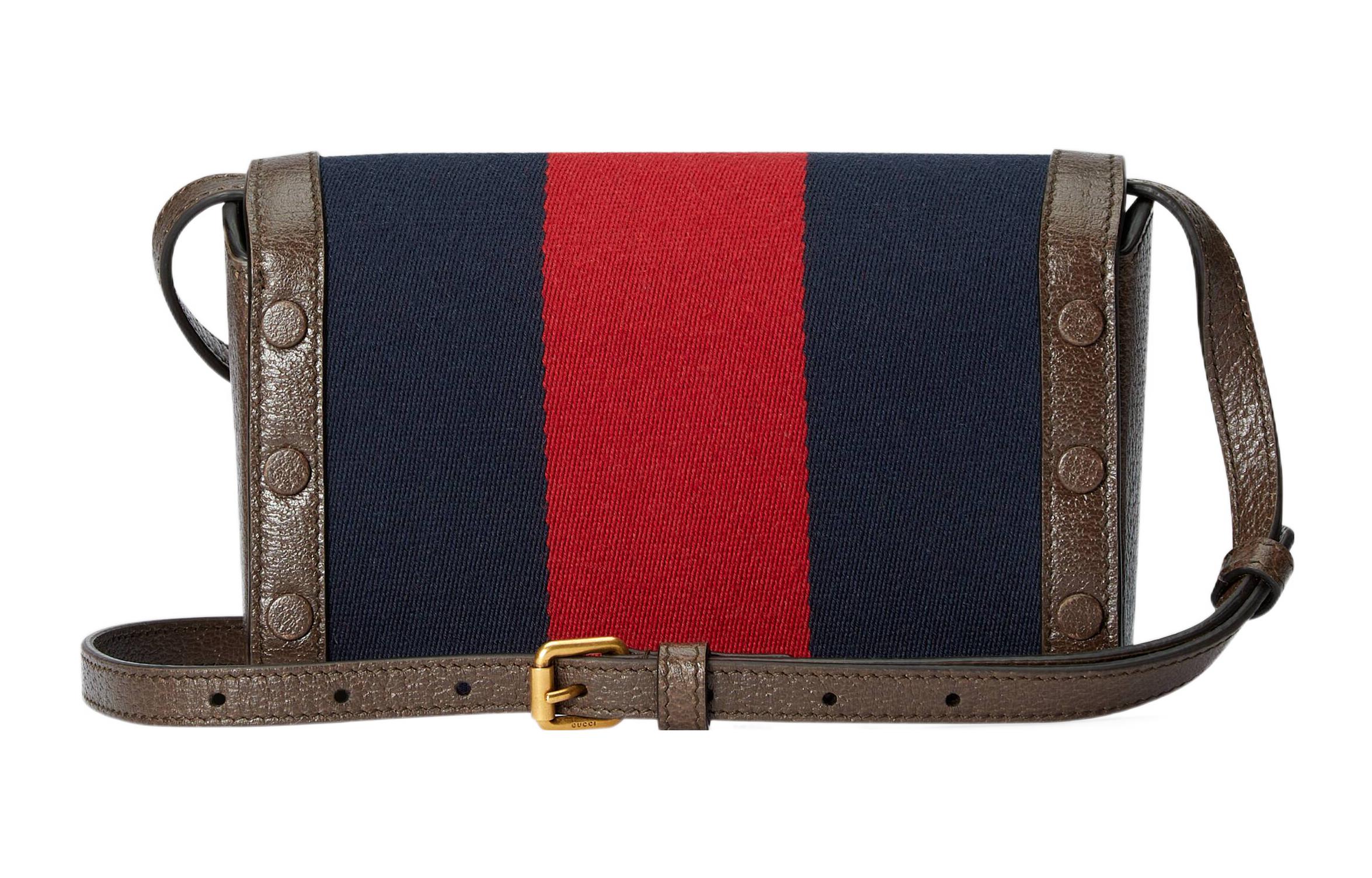 Сумка через плечо мини-клатч из кожи и холста мужская синяя/красная GUCCI — фото 2