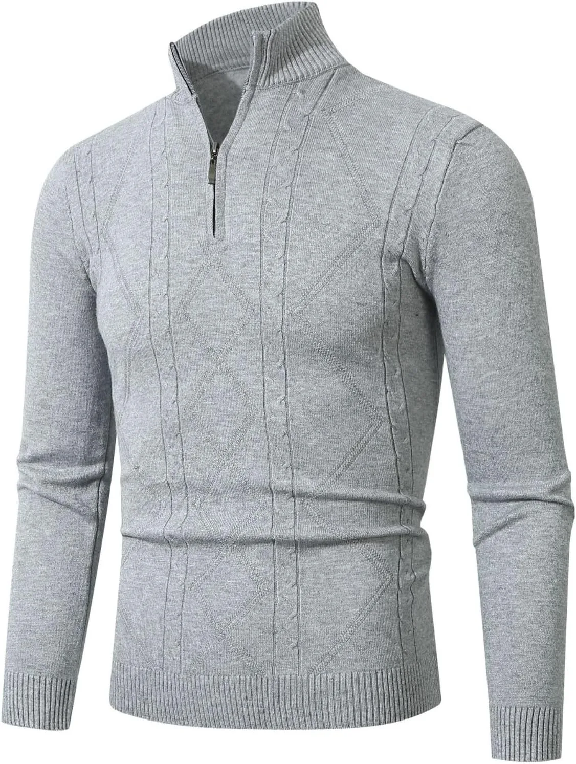 

Мужской свитер с четвертью молнии, длинным рукавом и воротником стойкой, легкий, slim fit