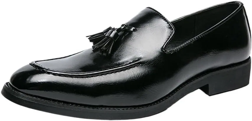 Лоферы мужские Leather Loafers Slip-On с кисточкой, Black DHFIRUFSHLO