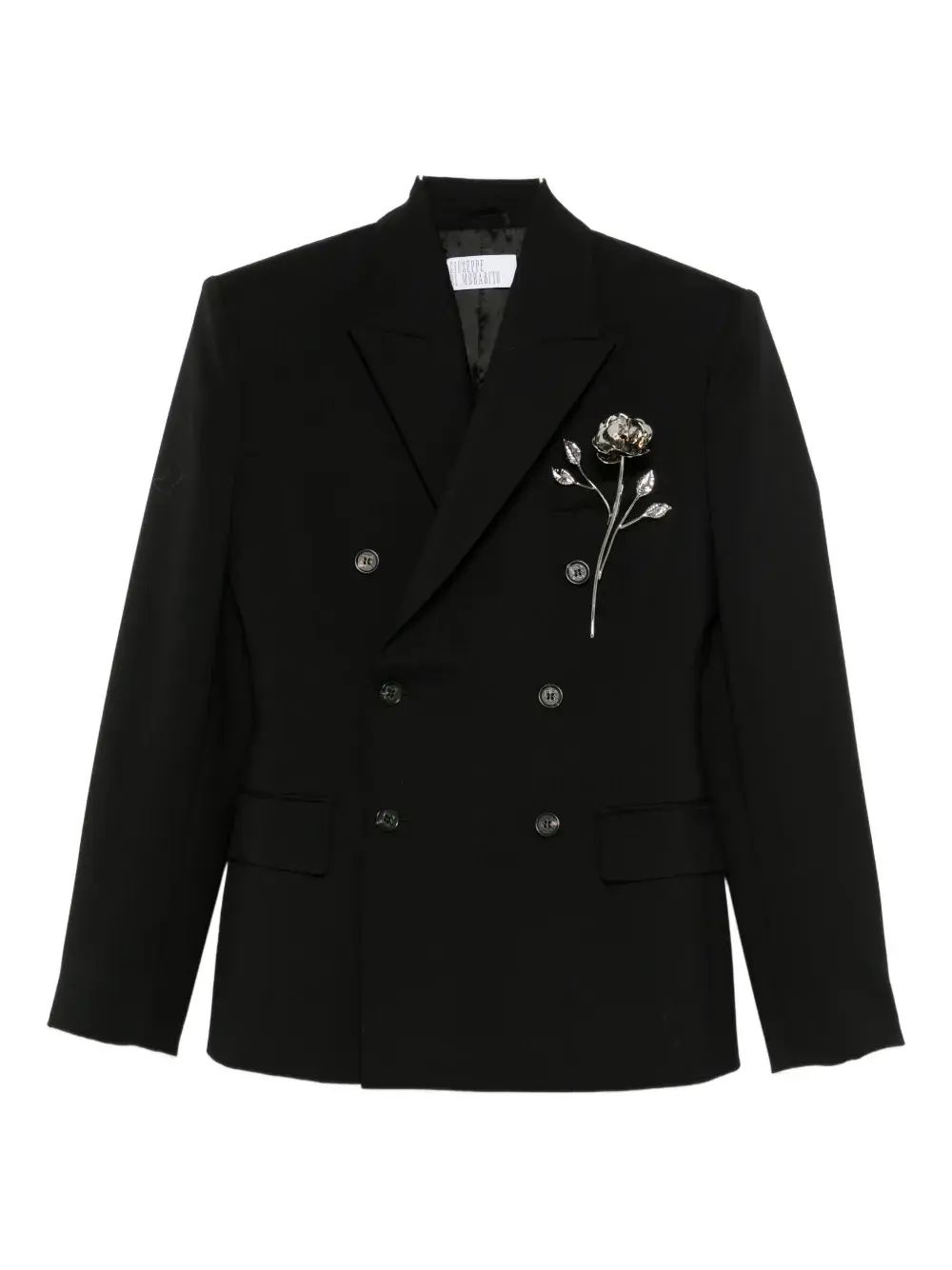 

Двубортный пиджак с цветочной брошью Giuseppe Di Morabito, черный