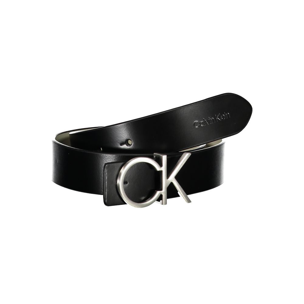 

Двусторонний черный кожаный ремень с металлической пряжкой Calvin Klein