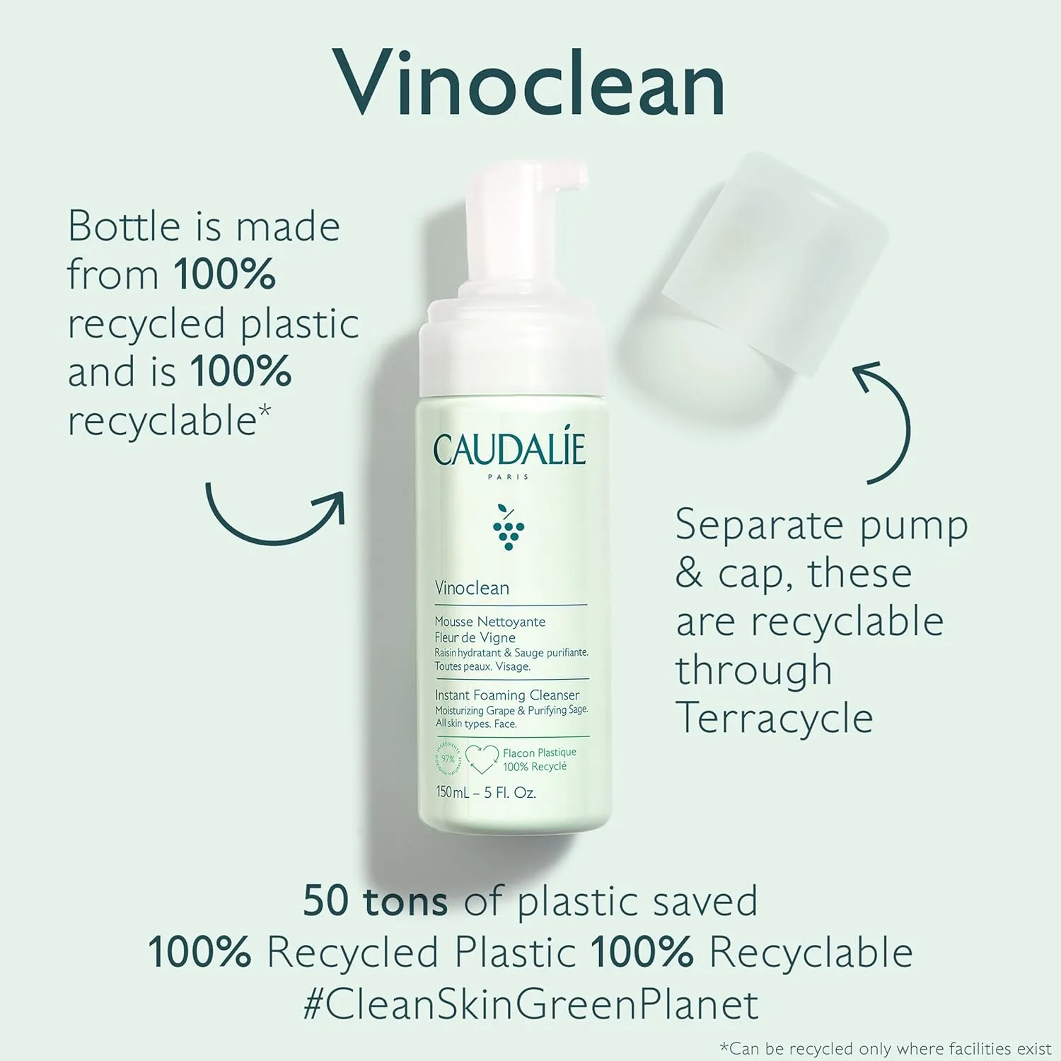 Набор из двух пенок для умывания Caudalie Instant Foaming Cleanser и Vinoclean Gentle Cleansing Almond Milk. — фото 3
