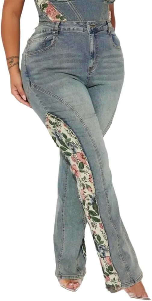 

Женские джинсы Flare с цветочным пэчворком cffvdiz