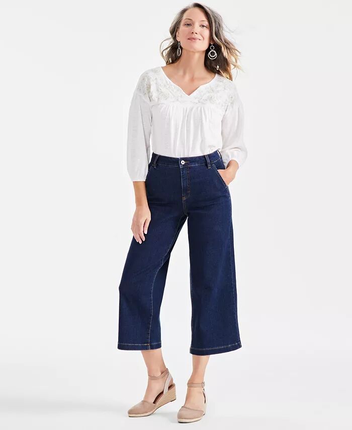

Укороченные джинсы Petite High-Rise Wide-Leg Style & Co, синий