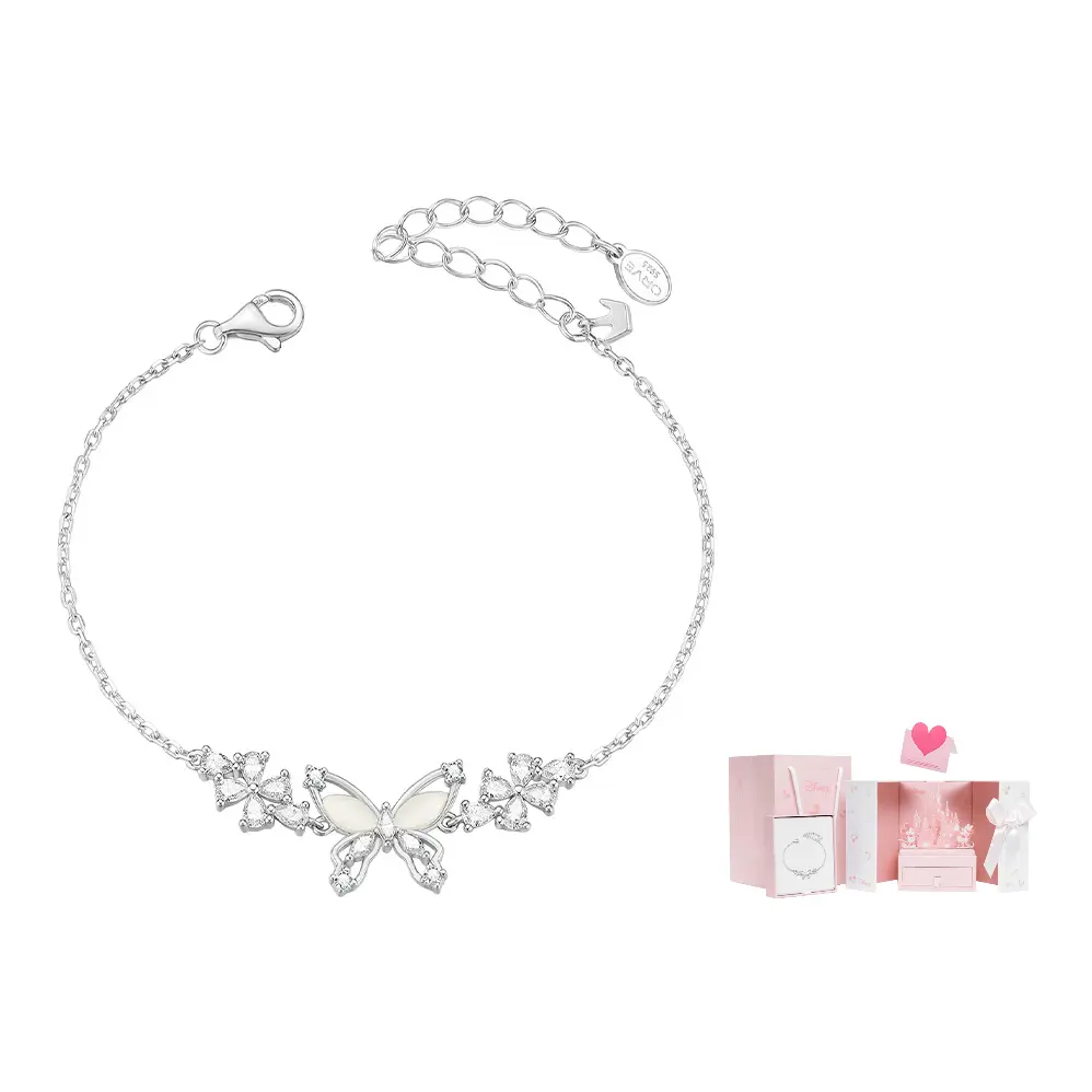 

Браслеты Princess S925 серебро для женщин Disney, Lucky Butterfly Four-Leaf Clover Bracelet-925 Sterling Silver
