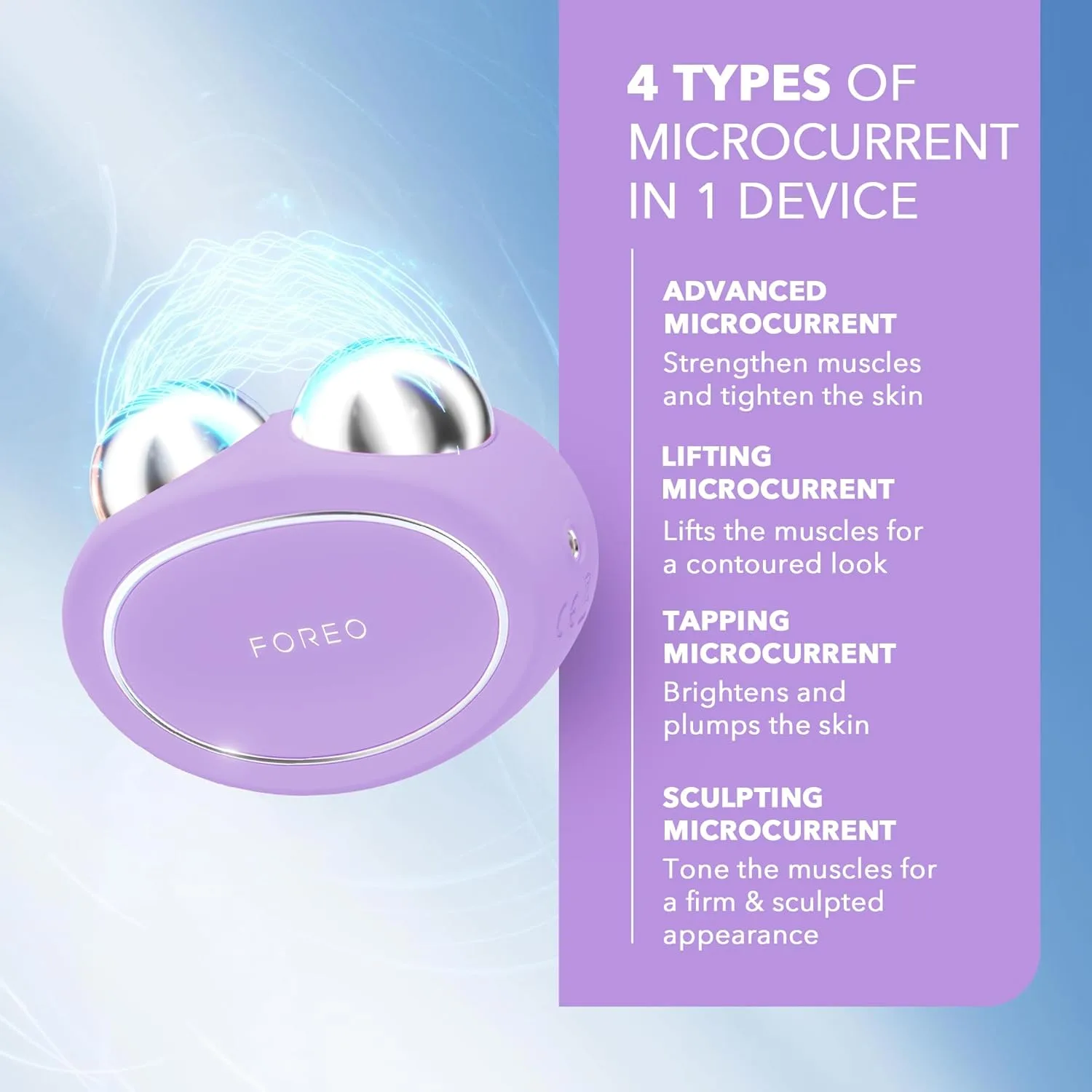 FOREO Bear 2 Advanced Toning Microcurrent Facial Device - устройство для тонизирования и контурирования лица, повышает впитывание уходовых средств, Lavender, Lavender — фото 3