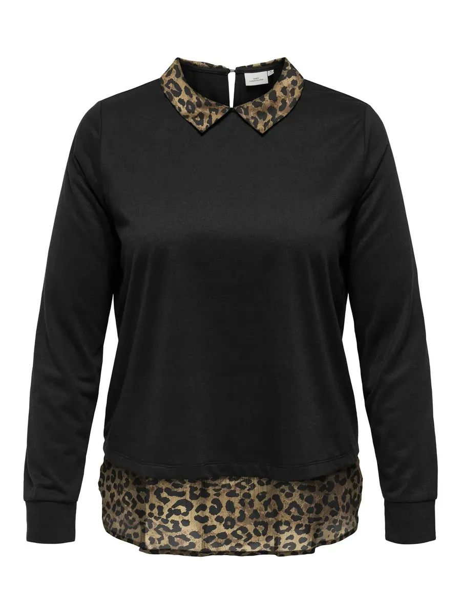 

Толстовка ONLY CARMAKOMA "CARUMA ALBA L/S MIX TOP JRS", цвет Black Detail:Leo Woven Insert
