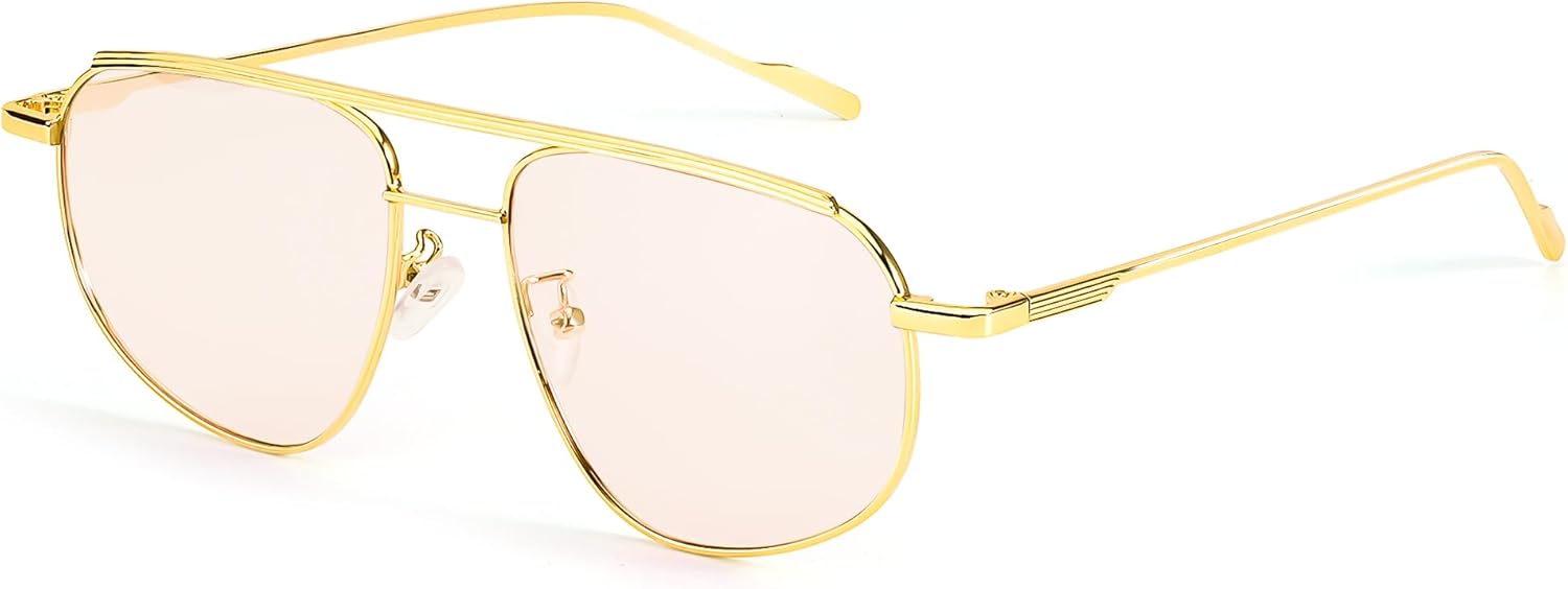 

Женские солнцезащитные очки-авиаторы SIPHEW - модные квадратные солнцезащитные очки с легким тонированием, двойной перемычкой и металлическими вставками, A07 Light Tea Aviator Sunglasses