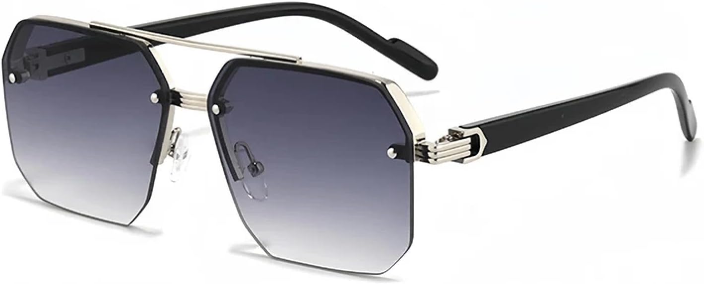 

Мужские солнцезащитные очки в стиле ретро с двойной перемычкой и многоугольными металлическими линзами, модные градиентные очки с защитой от УФ-излучения UV400 TVTBBVV, Silver-grey