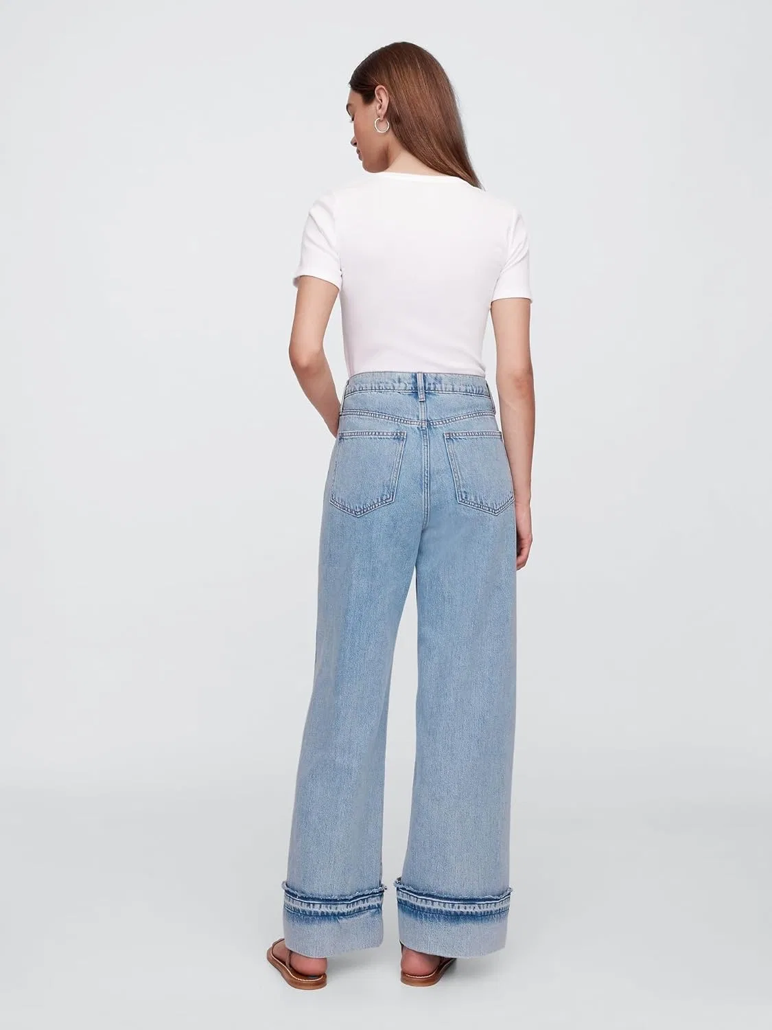 Джинсы Wide Leg Cuffed GAP, Medium Wash — фото 4