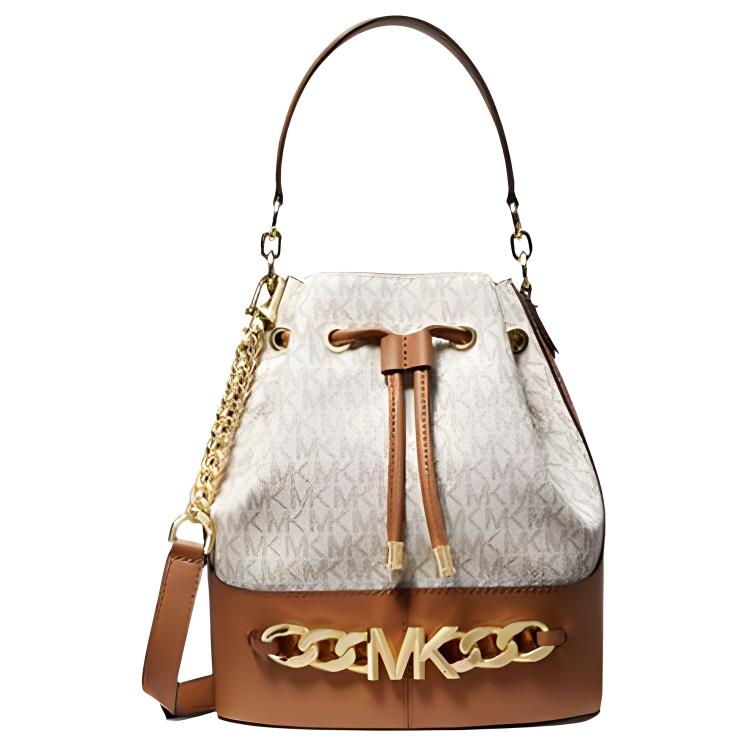 

MICHAEL KORS Сумка-ведра из искусственной кожи, женская, на одно плечо, ванильно-белые, желто-коричневые, разноцветные