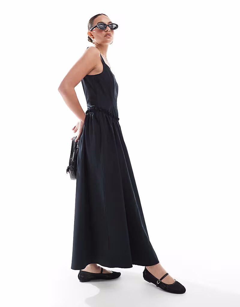 

Платье макси с заниженной талией из поплина ASOS DESIGN черного цвета