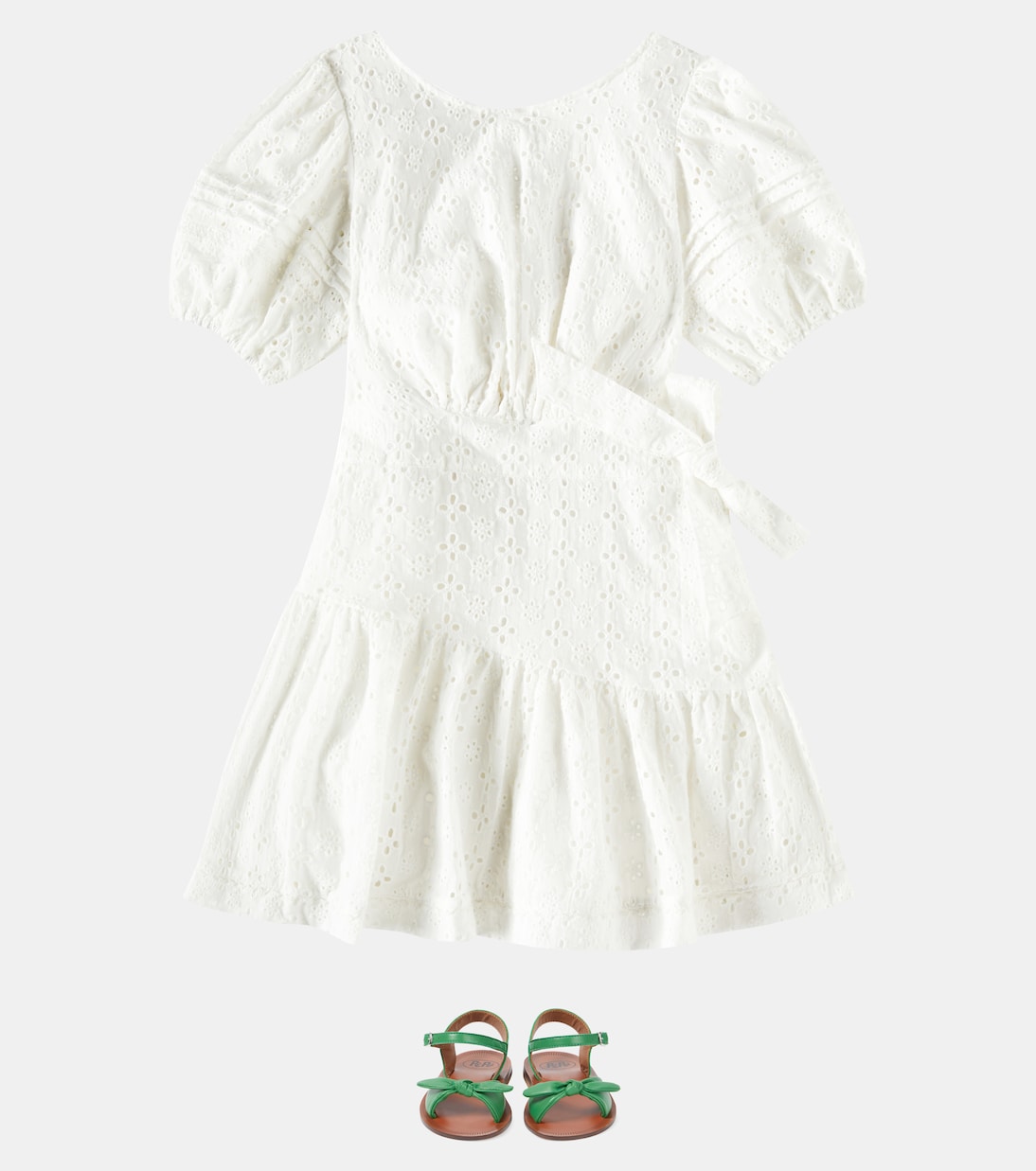Платье из хлопка Chantal с вышивкой ришелье Poupette St Barth Kids, Natural White Plain — фото 2