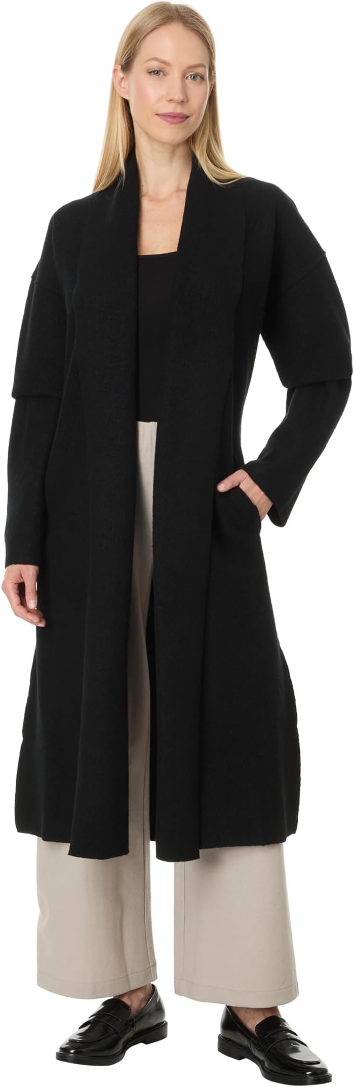 

Пальто Eileen Fisher High Collar Coat, черный