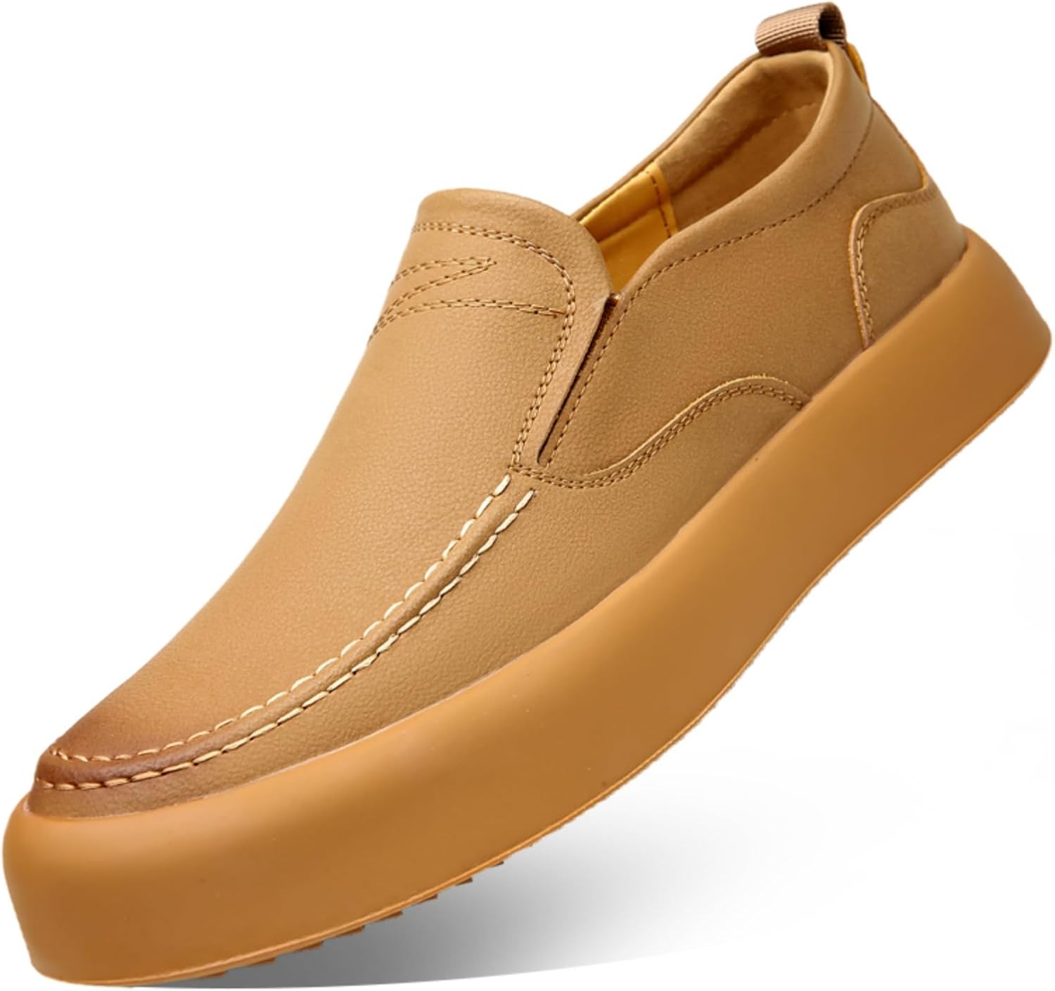 

Мужские ручной работы ретро кожаные слипоны с плоской подошвой, поддержкой свода стопы, низким верхом, округлым носком, удобные, легкие, для вождения, путешествий, прогулок и на лодку Qwuieoin, желтый