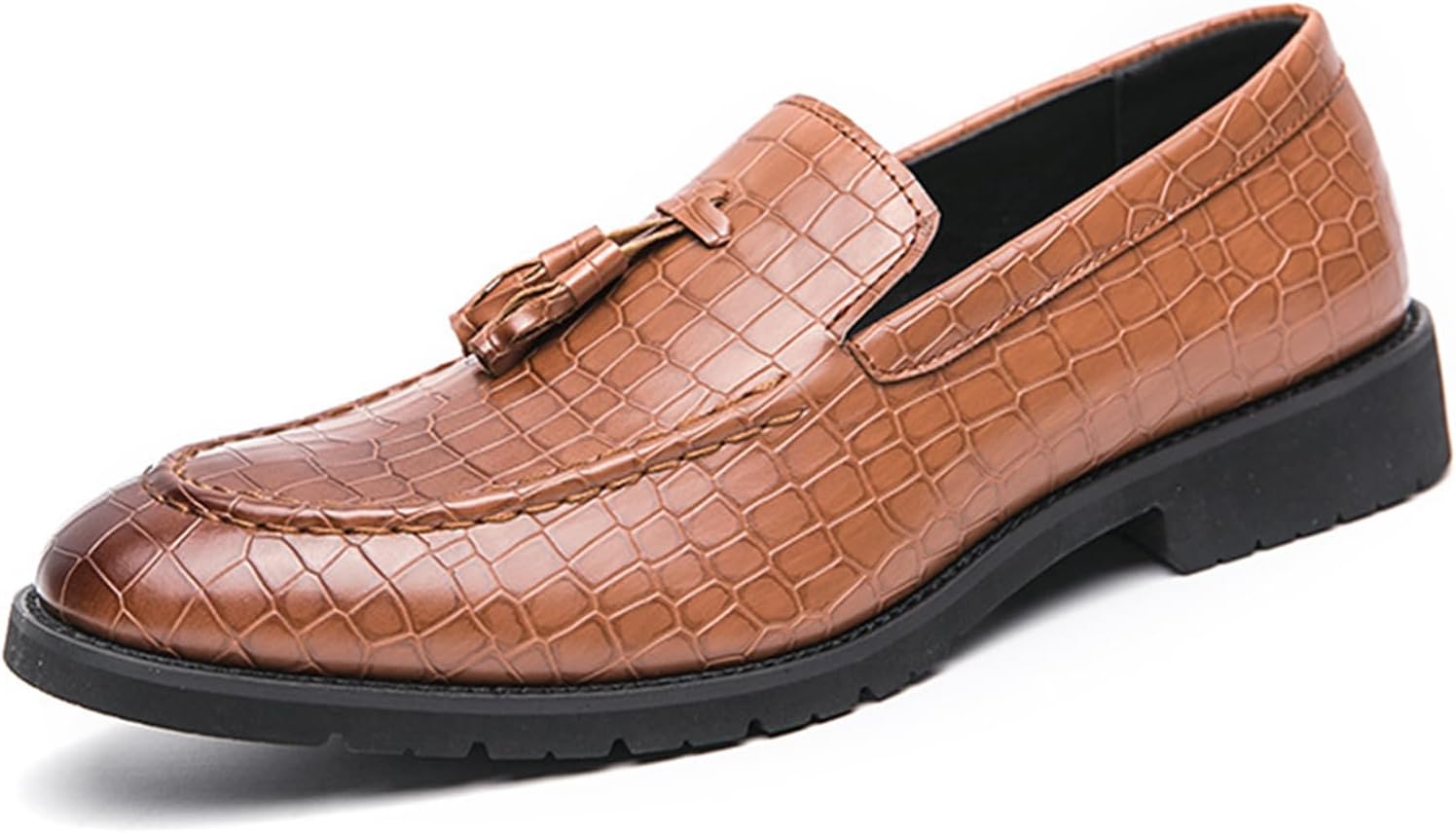 

Мужские слипоны ETORYOOX из кожи с каменным узором и кисточками, модные туфли с острым носком, удобные низкие нескользящие обувь для торжеств, свадеб и формальных мероприятий, коричневый