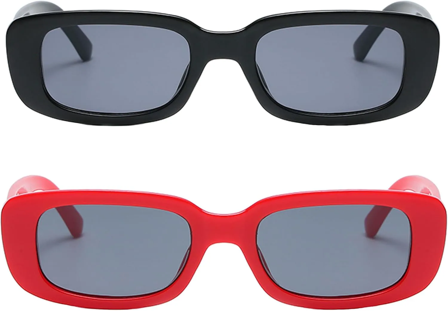 

Солнцезащитные очки в стиле ретро прямоугольной формы для женщин и мужчин, маленькая квадратная оправа, комплект из 2 штук Teumire, Black/Black + Black/Red