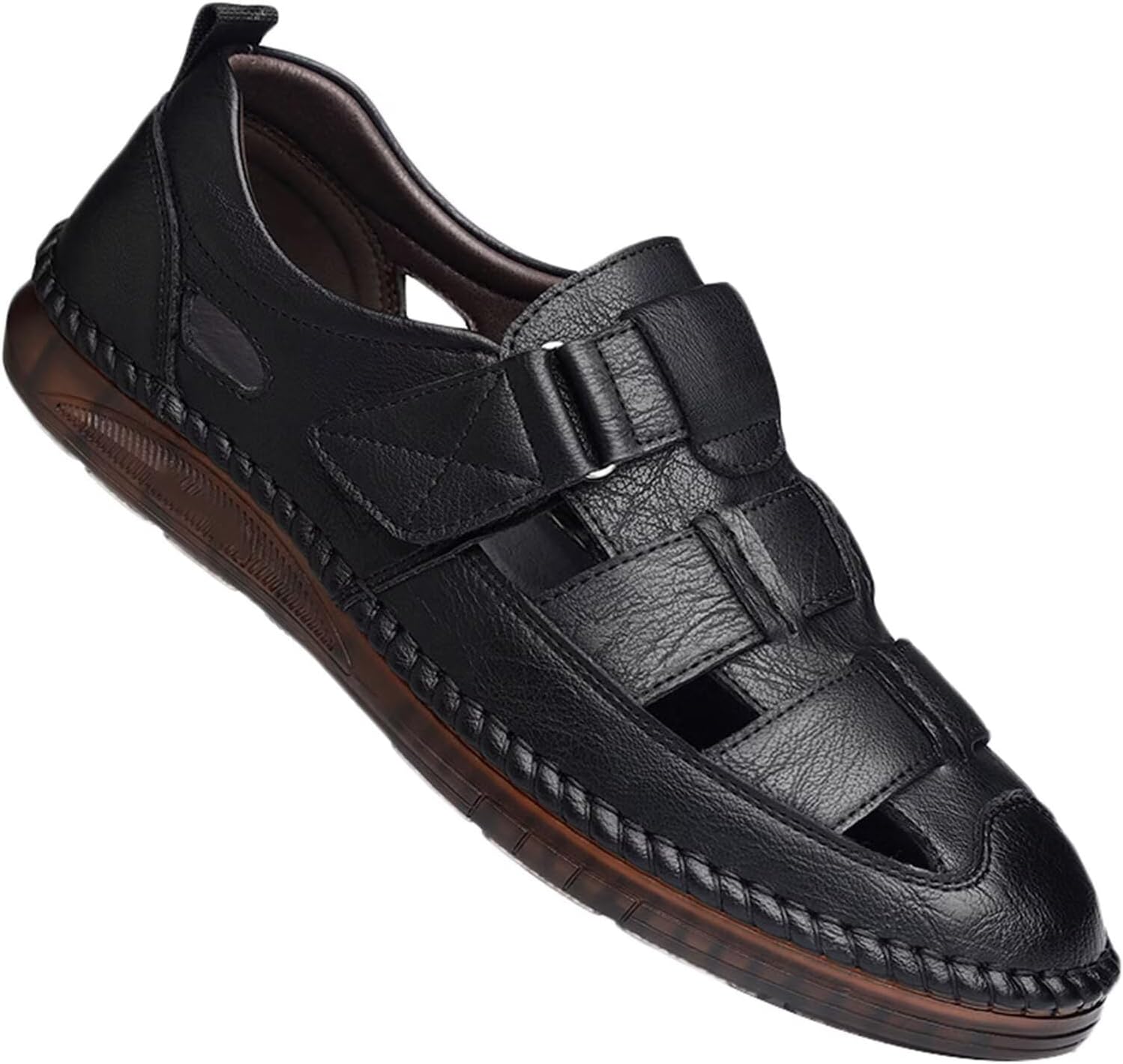 

Мужские спортивные сандалии из кожи с закрытым носком для улицы и пляжа, дышащие летние сандалии для походов и прогулок Hnvavq, черный