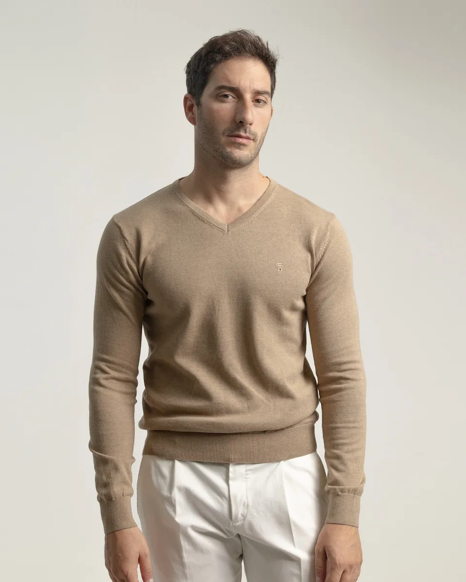 

Мужской хлопковый свитер с V-образным вырезом PuroEgo, бежевый