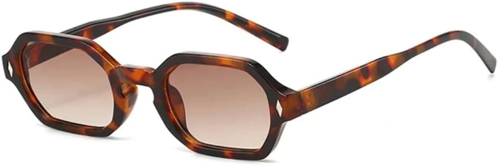 

Ретро-солнцезащитные очки в форме многоугольника и прямоугольника для женщин, защита от УФ-излучения UV400, модные градиентные линзы, для мужчин, оправа с заклепками VFDHN, Leopard Tea