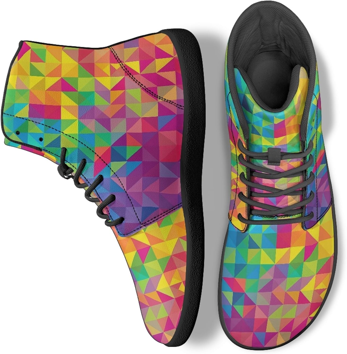 

Кроссовки Novelty Print на высокой подошве для мужчин и женщин, повседневные обувь на шнуровке, босоножки Arleeorkee, Rainbow Geometry