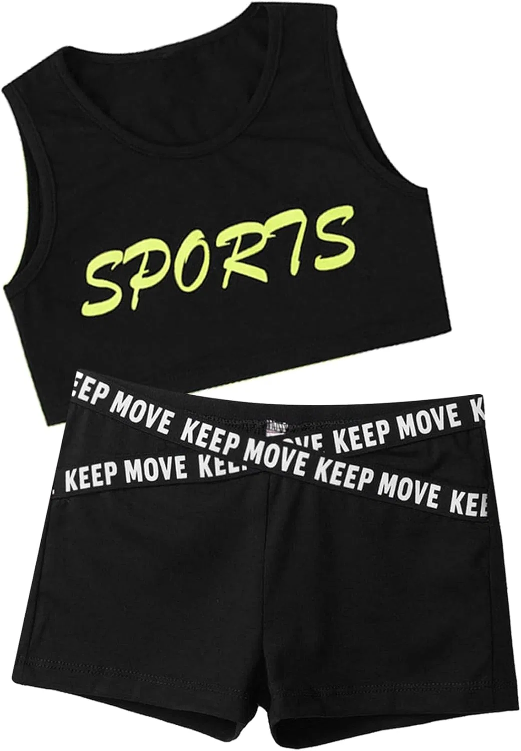 Детский спортивный костюм из топа и шорт Raenseen, Fluorescent Green&black — фото 3