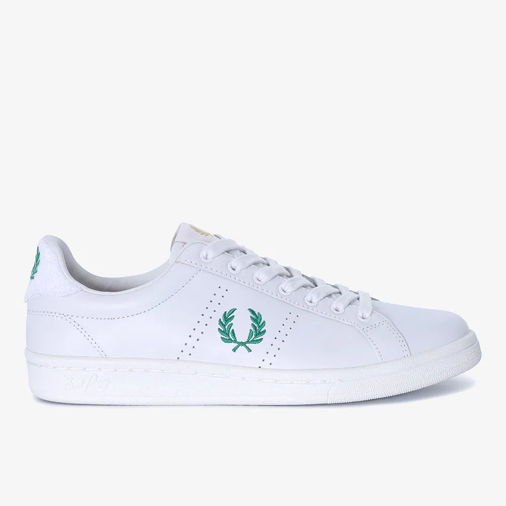 Мужские низкие кеды B721 Leather Toweling белые с зелёным от Fred Perry