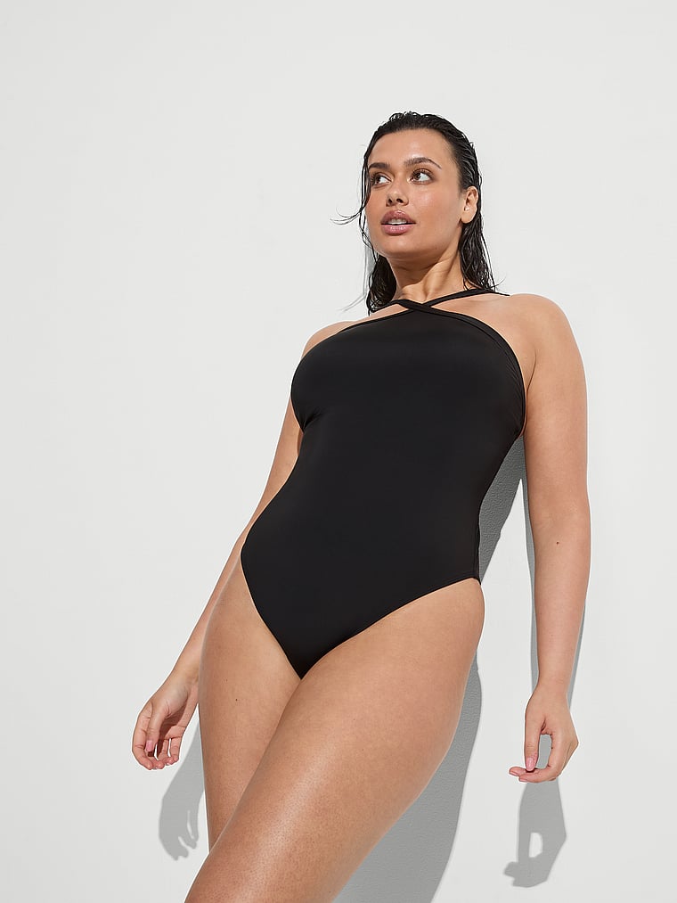 

Слитный купальник Essential с высокой горловиной и бретелькой через шею Victoria'S Secret Swim, черный
