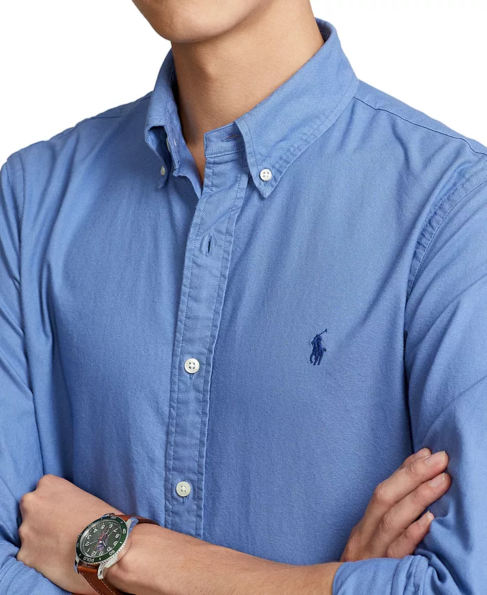 Мужская оксфордская рубашка с предварительной окраской ткани Polo Ralph Lauren, синий — фото 3