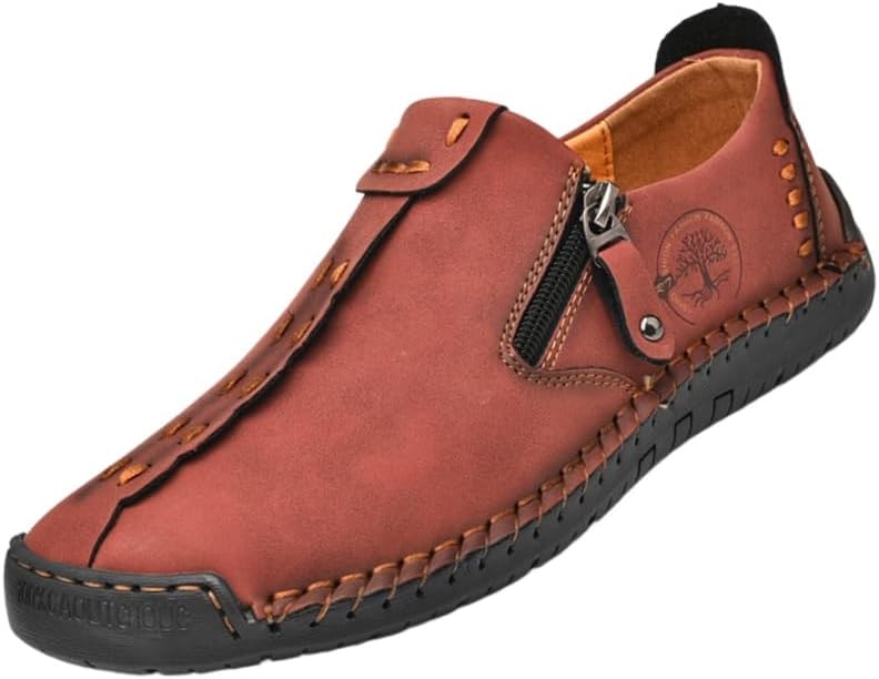 

Мужские ретро-лоферы - с молнией, круглый носок, резиновая подошва, подходят как для повседневной носки, так и для официальных мероприятий Fmshi, красный