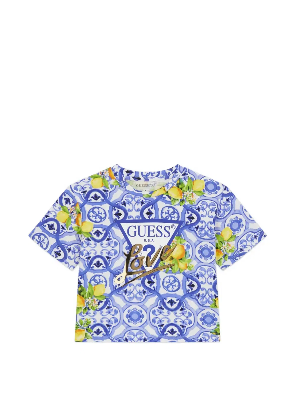 Футболка с коротким рукавом и принтом в виде плитки Guess Kids, синий