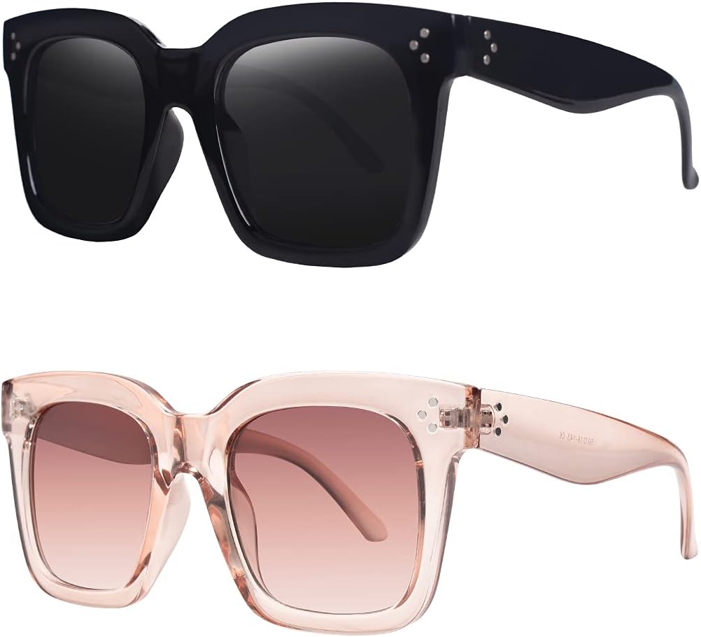 

Винтажные женские солнцезащитные очки большого размера, дизайнерские, роскошные, квадратной формы, защита от УФ-излучения UV400, плоские линзы TAOTAOQI, (2 Pack) Black Frame Grey Lens+crystal Brown Frame Brown Gradient Lens