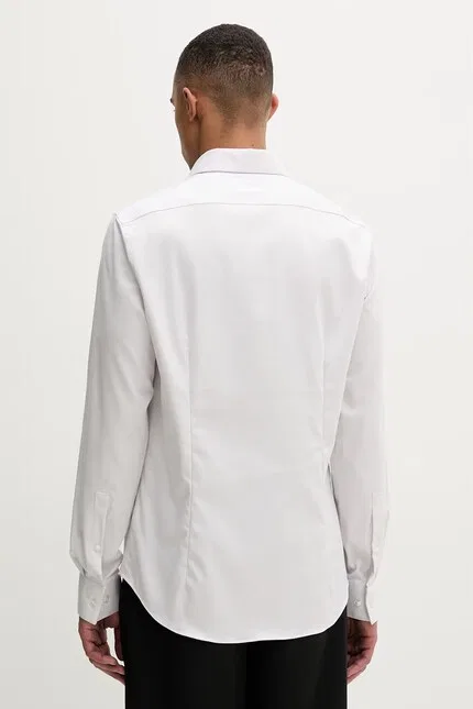Рубашка хлопковая с эластаном slim fit Calvin Klein, бежевый — фото 3