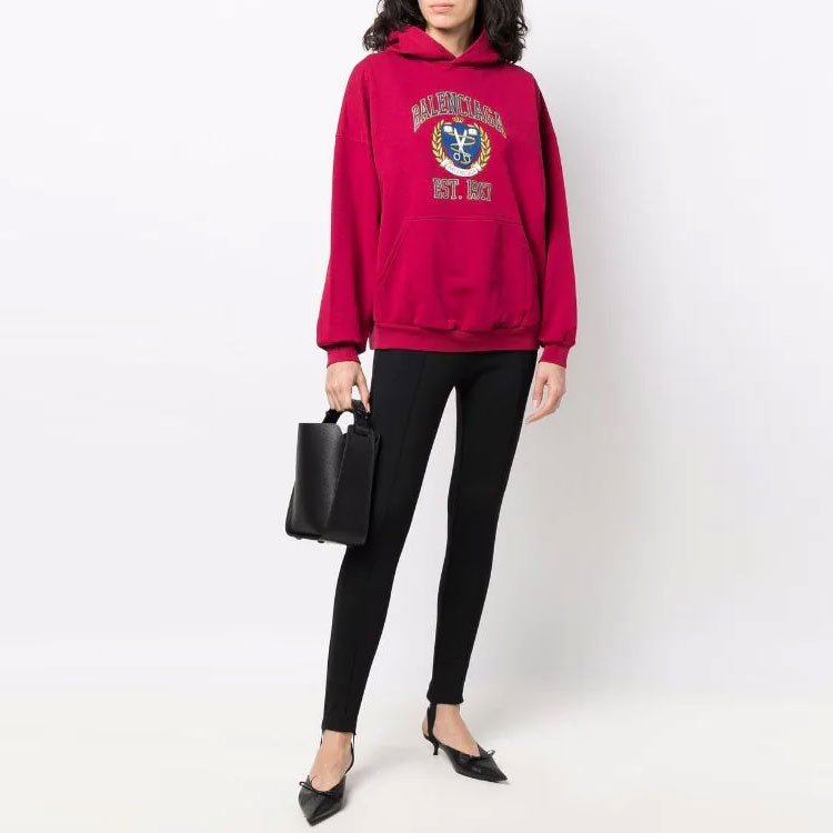 Худи Balenciaga Est. 1917 College Logo Print Hoodie Wide Fit 'Red', красный — фото 3