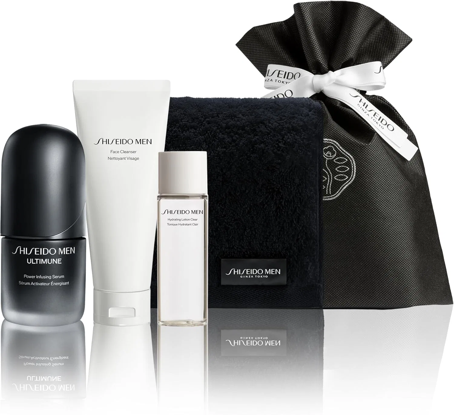 Набор для ухода за кожей лица Shiseido Men с сывороткой Ultimune Powerizing Serum 30 мл, очищающим средством 130 г, тонером Hydrating Lotion 30 мл и полотенцем, аромат цитрусов и бамбука