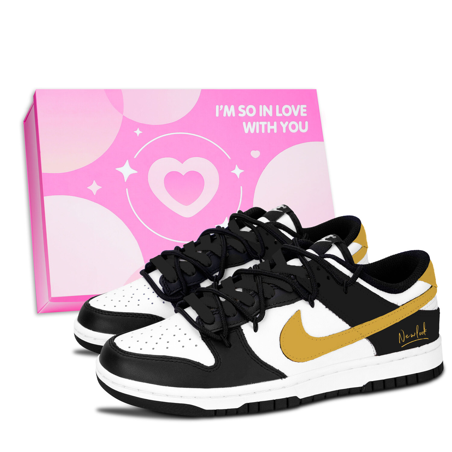 

Nike Dunk Black White, Golden Elegant New Order, устойчивые к истиранию низкие кроссовки для скейтбординга Unisex Gold