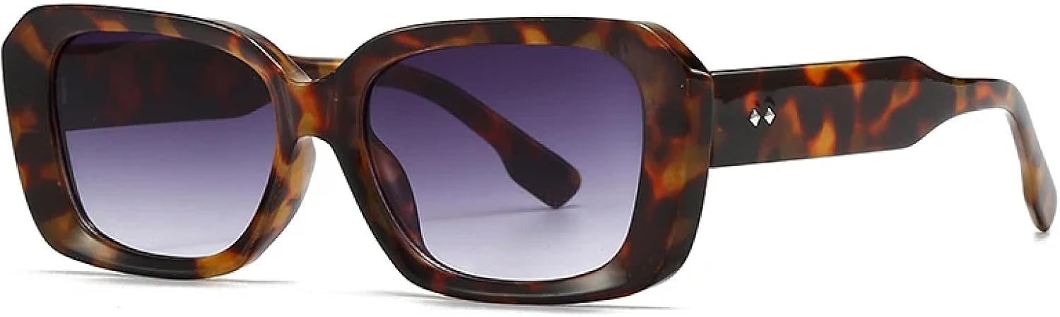 

Модные солнцезащитные очки Polygon для женщин в стиле ретро, ​​конфетные цвета, прозрачный градиент, защита от УФ-излучения UV400; мужские солнцезащитные очки с заклепками TVTBBVV, Leopard Grey