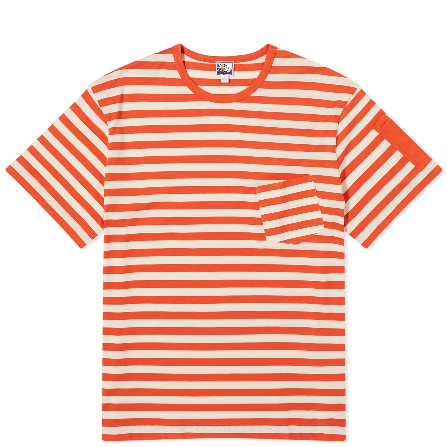 

Футболка Sunspel X Nigel Cabourn Stripe Pocket T-Shirt, цвет Orange & Stone White Wide Stripe