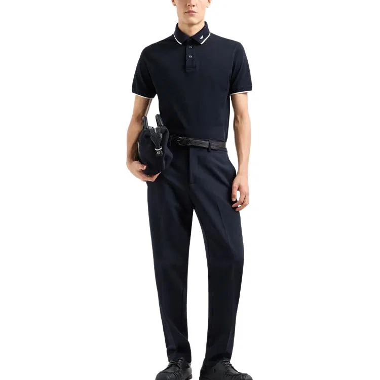Поло с коротким рукавом с вышитым логотипом EMPORIO ARMANI, Marine Blue — фото 3