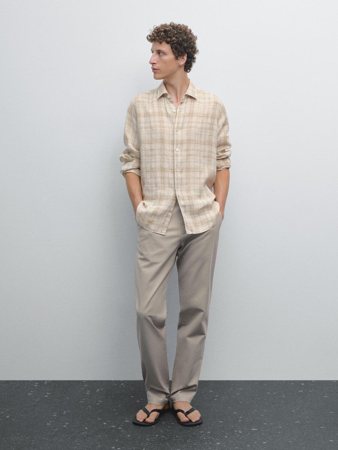 

Облегающие текстурированные брюки Massimo Dutti, бежевый