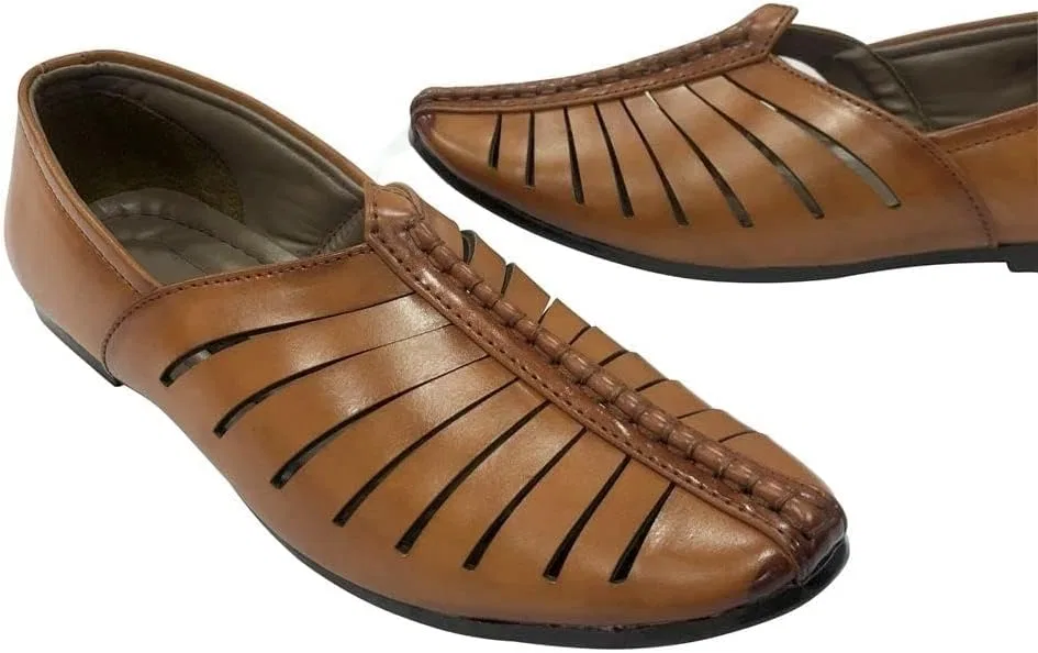 Shoe Bazar Мужские туфли в стиле пенджаби Jutti, коричневые туфли Sherwani, лоферы Jalsa Jutti, мужская дышащая обувь для жениха — фото 3
