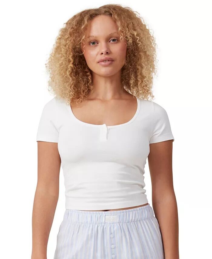 

Женская футболка из джерси персикового цвета с надписью Henley COTTON ON, белый