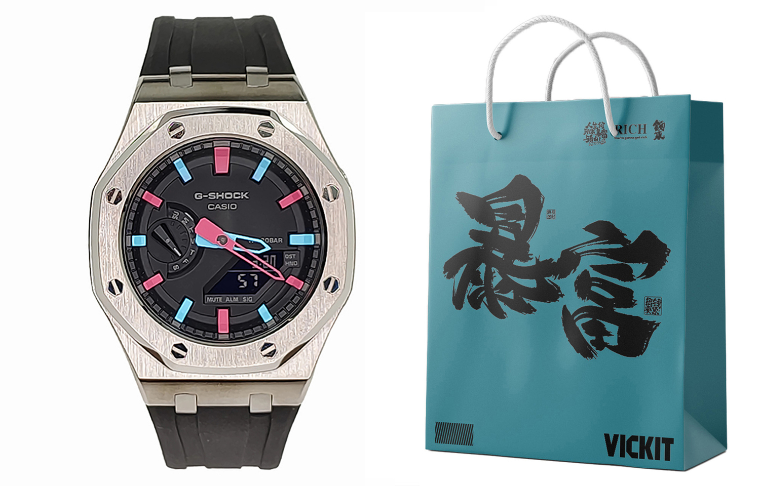 

CASIO Часы Men Liquid Crystal/Analog Dual Display Series Black Watch, Offshore Silver Pink Blue Hollow