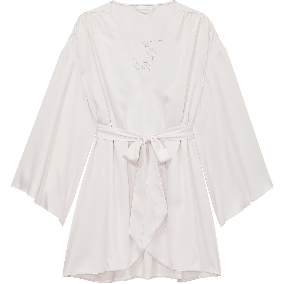 

Блузка невеста с отделкой атласная короткая пижамный халат женский Coconut White Victoria's Secret, Coconut White/Coconut White