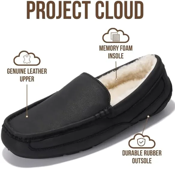 Мужские тапочки Project Cloud из 100% натуральной кожи с стелькой из пены с эффектом памяти - нескользящие и легкие тапочки для дома и улицы для мужчин (Oswin), черный