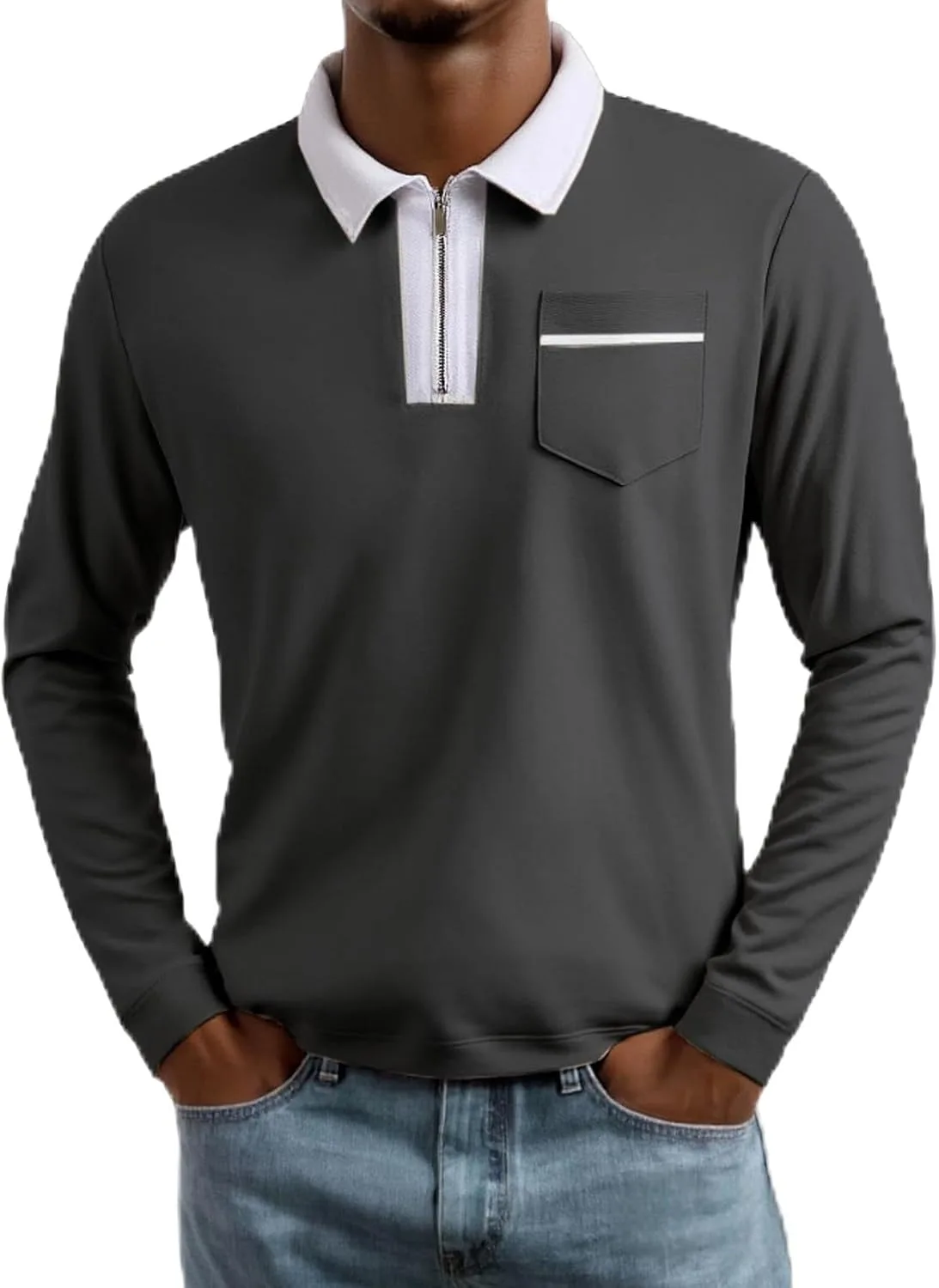 

Мужская поло с молнией и V-образным вырезом, цветной блок, длинный рукав, для гольфа и тенниса YSERB