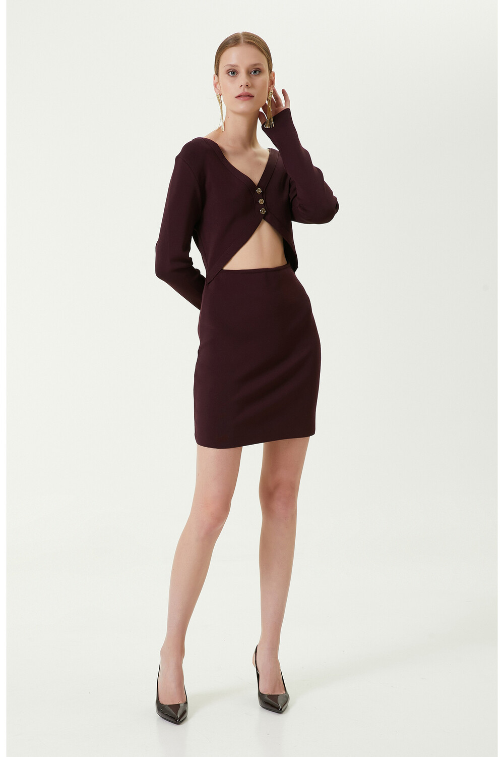 

Бордово-красное трикотажное платье с длинным рукавом и высоким воротником Network, бордовый, Красный, Бордово-красное трикотажное платье с длинным рукавом и высоким воротником Network, бордовый