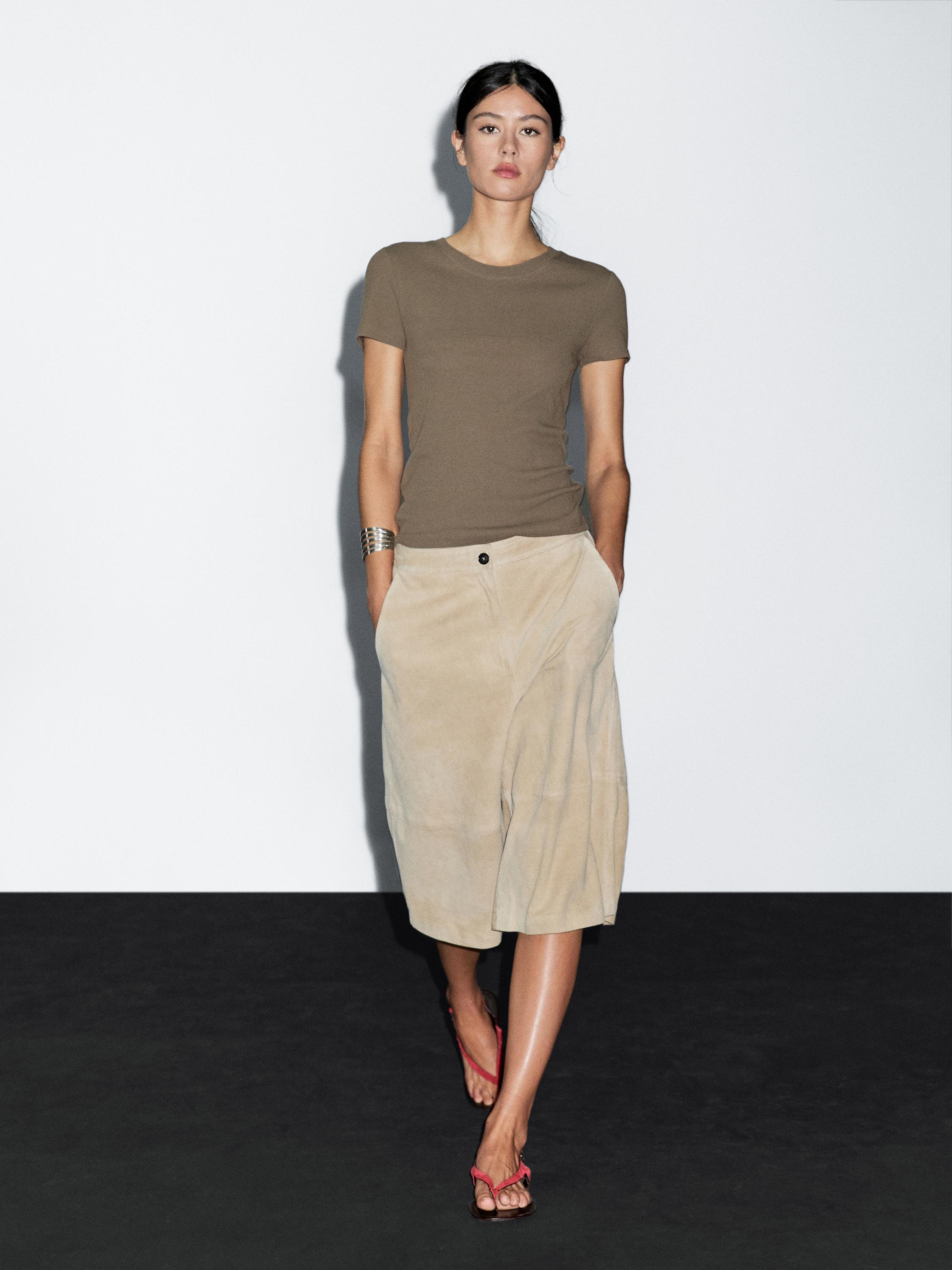 

Футболка из фактурного хлопка с эффектом крепа Massimo Dutti, Mole Brown