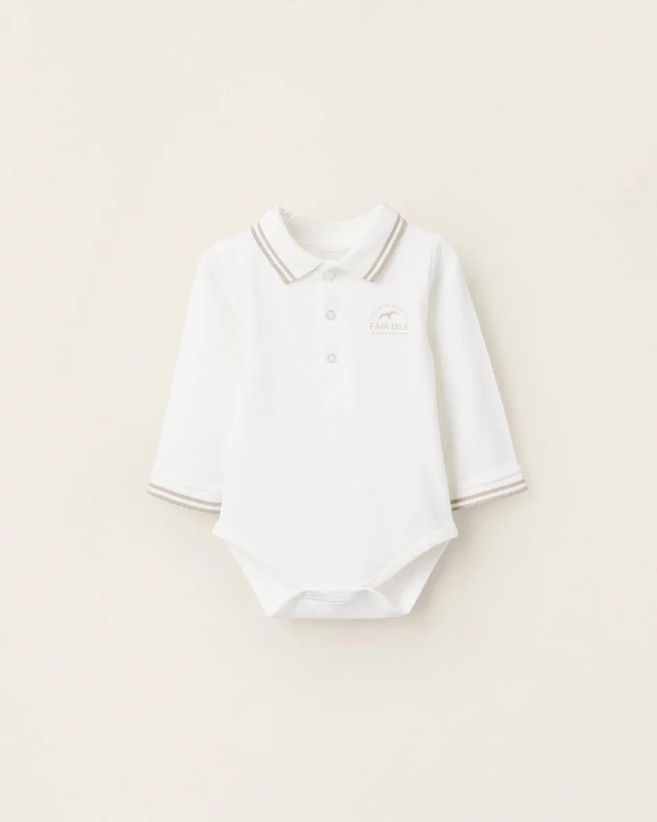 

Боди для мальчика с длинным рукавом, белого цвета, в стиле поло Zippy
